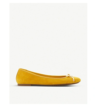 Shop Dune Harpar Suede Ballerina Flats In Yellow-suede