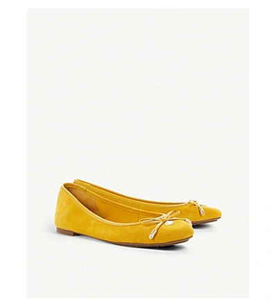 Shop Dune Harpar Suede Ballerina Flats In Yellow-suede