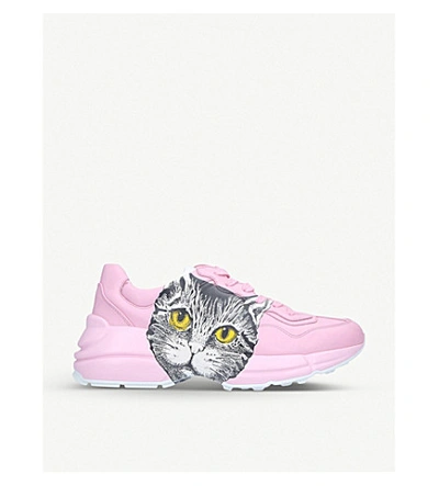 Shop Gucci Rhyton Mystic Cat Leather Trainers In Pink