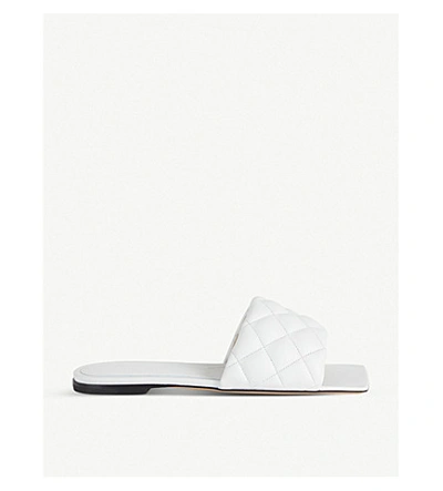 Shop Bottega Veneta Quilted Leather Flat Sandals In White