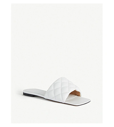 Shop Bottega Veneta Quilted Leather Flat Sandals In White