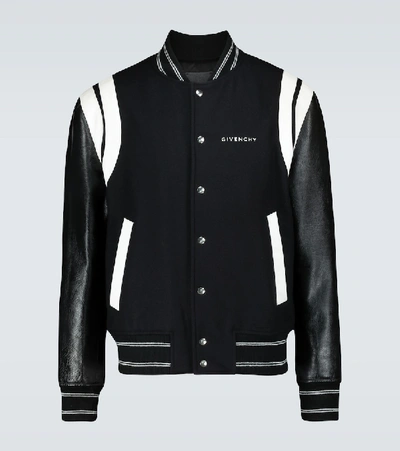 Shop Givenchy Wool And Leather Split Bomber Jacket In Black