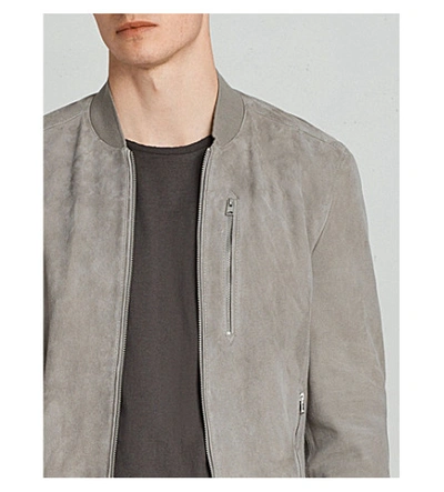 Shop Allsaints Kemble Suede Bomber Jacket In Soot Grey