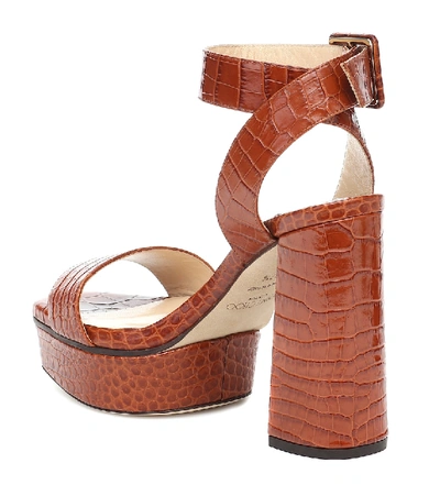 Shop Jimmy Choo Jax 115 Croc-effect Leather Sandals In Brown