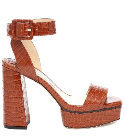 Shop Jimmy Choo Jax 115 Croc-effect Leather Sandals In Brown