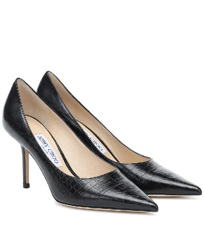 Shop Jimmy Choo Love 85 Croc-effect Leather Pumps In Black