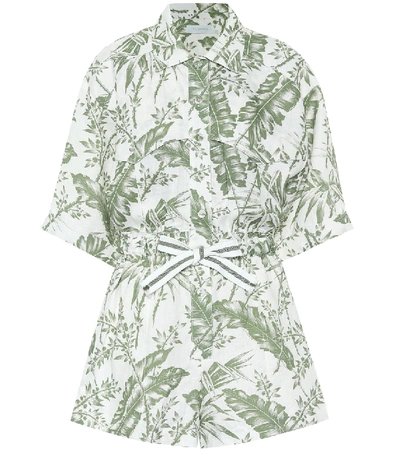 Shop Zimmermann Empire Utility Floral Linen Playsuit In Green