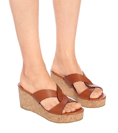 Jimmy Choo 75mm Atia Cork Crisscross Slide Sandals In Tan | ModeSens