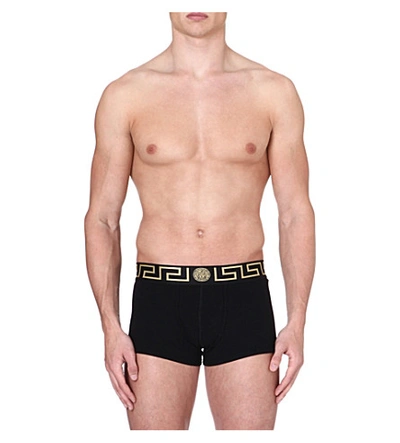 Shop Versace Pack Of Two Iconic Slim-fit Stretch-cotton Trunks In White
