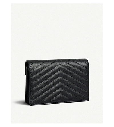 Shop Saint Laurent Women's Black Silver Hw Monogram Leather Wallet-on-chain