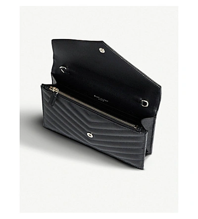 Shop Saint Laurent Women's Black Silver Hw Monogram Leather Wallet-on-chain