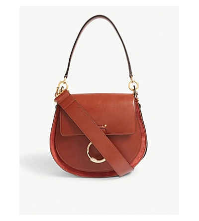 Shop Chloé Tess Leather Shoulder Bag In Sepia Brown