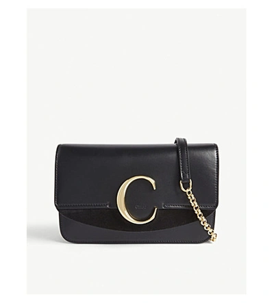 Shop Chloé C Leather And Suede Shoulder Bag In Black