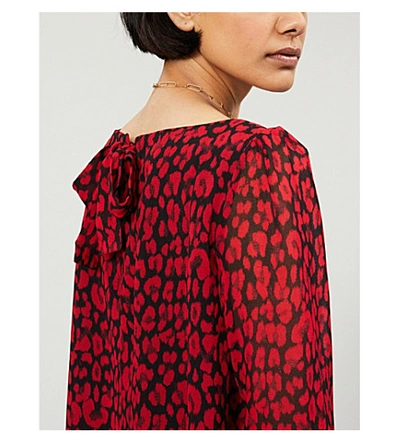 Shop Claudie Pierlot Puffed-sleeve Leopard-print Crepe Mini Dress