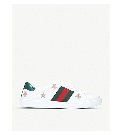 Shop Gucci Mens White Men's Ace Embroidered Leather Trainers 7