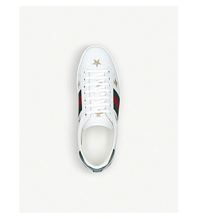 Shop Gucci Mens White Men's Ace Embroidered Leather Trainers 7