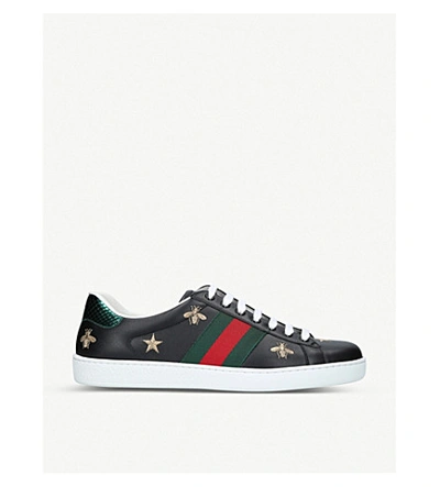 Shop Gucci New Ace Bee Star Leather Trainers In Black