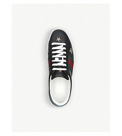 Shop Gucci New Ace Bee Star Leather Trainers In Black