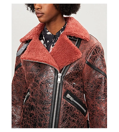 Shop Allsaints Hawley Leather And Shearling Jacket In Rust Brown