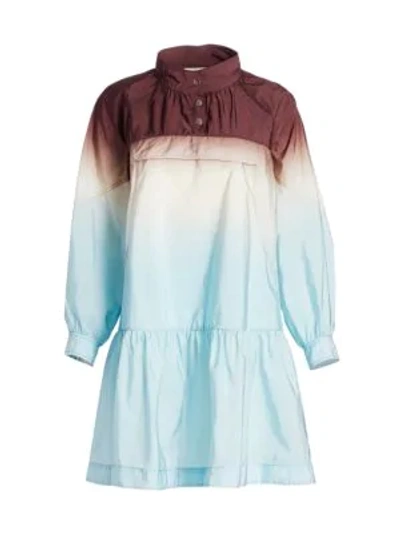Shop Sea Zanna Long-sleve Nylon Dip-dye Tunic Dress In Chestnut Blue