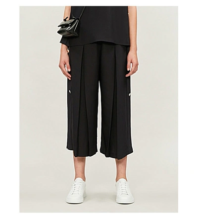 Shop Ted Baker Buttoned-side Crepe Culottes In Navy