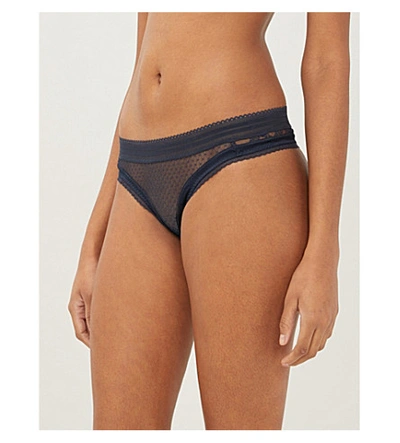 Shop Stella Mccartney Stephanie Stretch-silk And Lace Briefs In 412 Navy