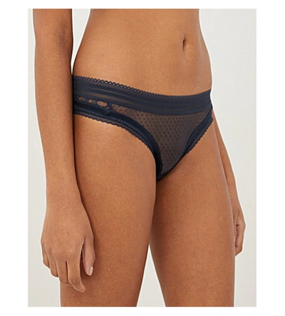 Shop Stella Mccartney Stephanie Stretch-silk And Lace Briefs In 412 Navy