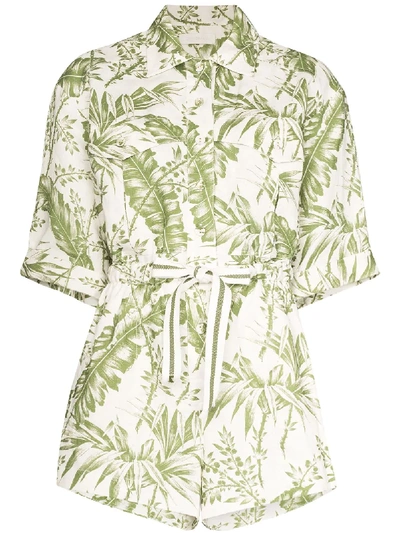 Shop Zimmermann Empire Leaf-print Playsuit In Green