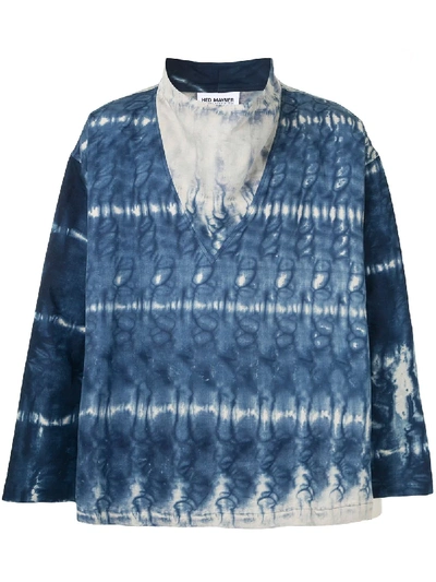 Shop Hed Mayner Tie-dye Wide-collar Shirt In Blue