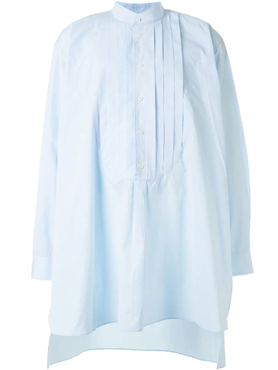 Shop Hed Mayner Collarless Long-length Shirt In Blue