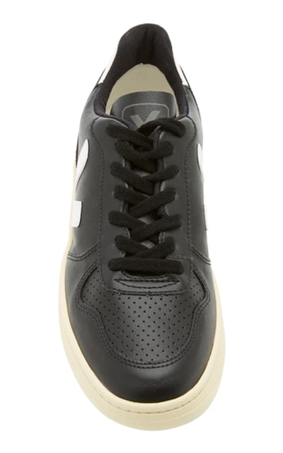 Shop Veja V-10 Two-tone Leather Sneakers In Black/white