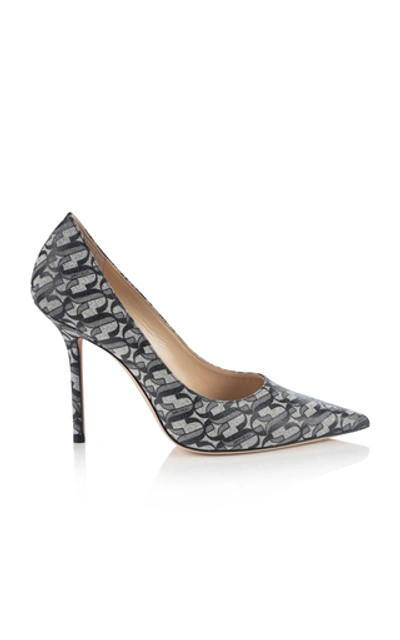 Shop Jimmy Choo Love Printed Glittered Leather Pumps In Silver