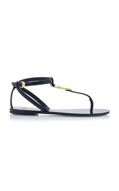 Shop Versace 'v' Leather Sandals In Black