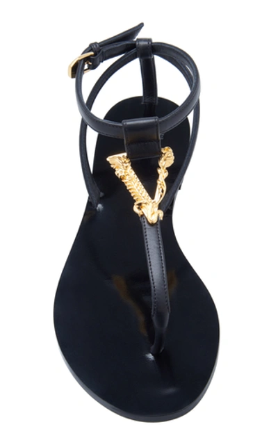 Shop Versace 'v' Leather Sandals In Black
