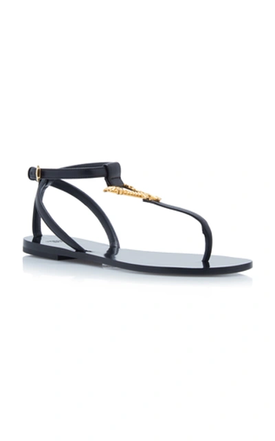 Shop Versace 'v' Leather Sandals In Black