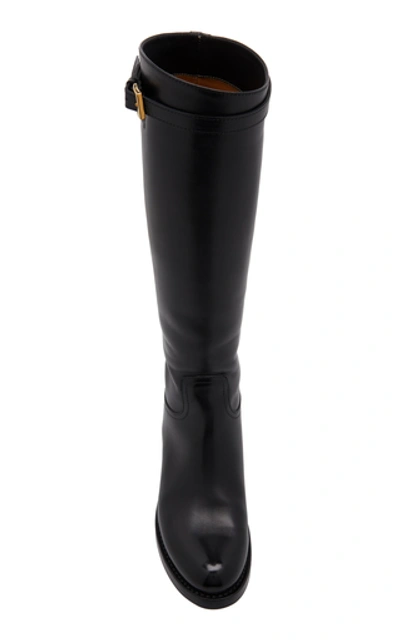 Shop Prada Leather Knee High Boots In Black