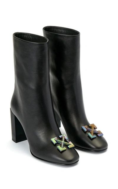 Shop Off-white Leather Arrow Ankle Boots In Black