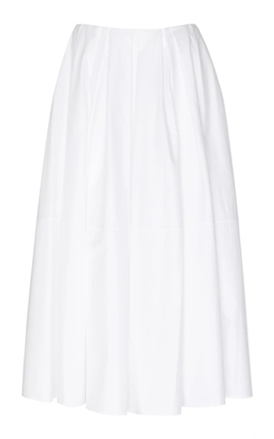Shop Khaite Meryl Pleated Cotton Skirt In White