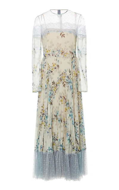 Shop Red Valentino Floral Printed Midi Dress In Blue