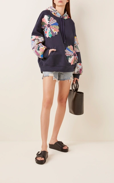 Shop Sea Paloma Patchwork Floral-embroidered Cotton Hoodie In Navy