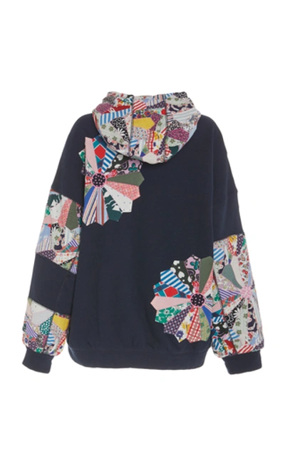 Shop Sea Paloma Patchwork Floral-embroidered Cotton Hoodie In Navy