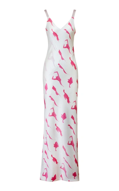 Shop Alejandra Alonso Rojas Printed Silk-satin Dress In Multi