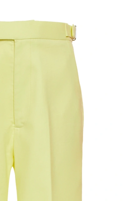Shop Attico High-rise Cotton-blend Boot-leg Trousers In Yellow