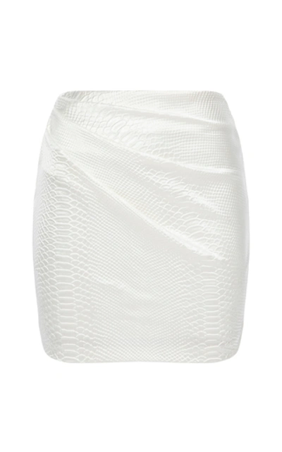 Shop Alex Perry Harley Snake-effect Satin Mini Skirt In White