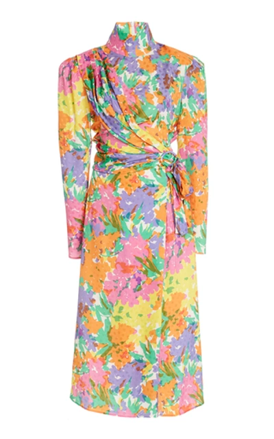 Shop Alessandra Rich Floral-print Draped Silk Jacquard Dress
