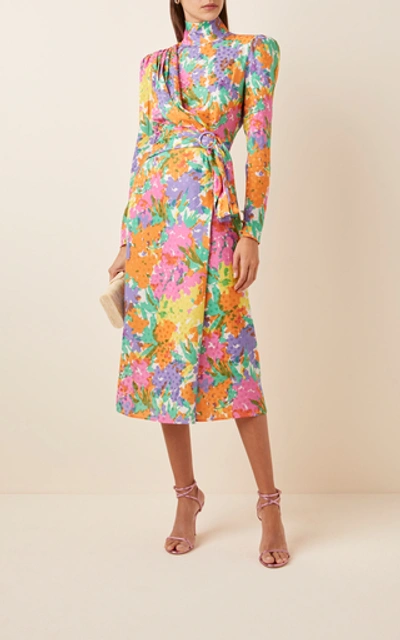 Shop Alessandra Rich Floral-print Draped Silk Jacquard Dress