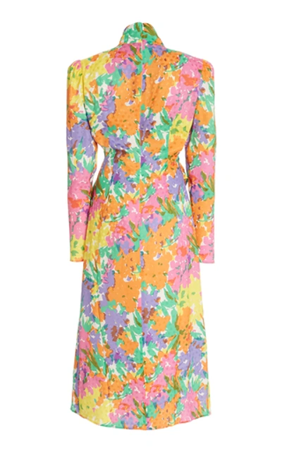 Shop Alessandra Rich Floral-print Draped Silk Jacquard Dress