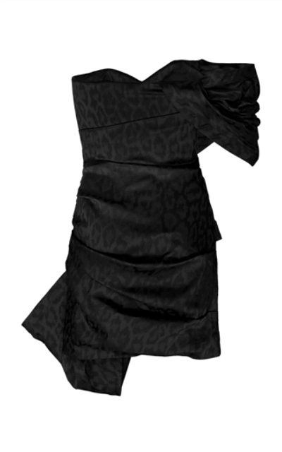 Shop Acler Tomsey Bow-detailed Leopard-print Taffeta Mini Dress In Black