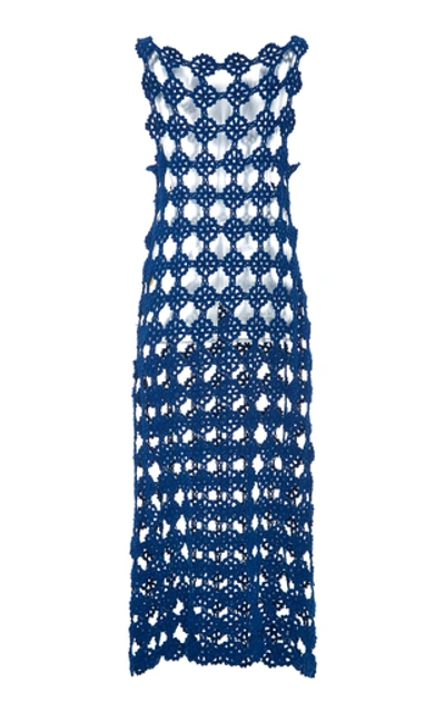 Shop Jil Sander Open Knit Midi Dress In Navy