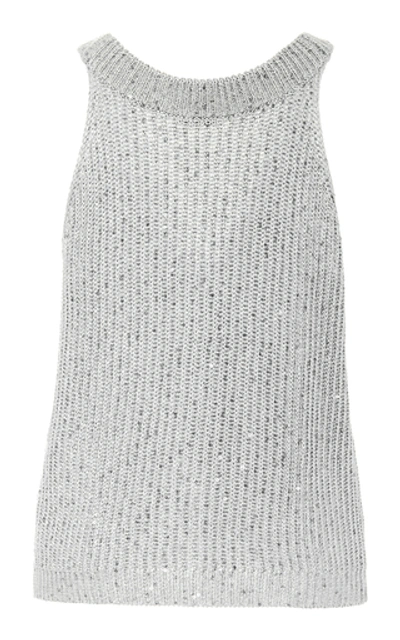 Shop Brunello Cucinelli Sequined Ribbed-knit Top In White